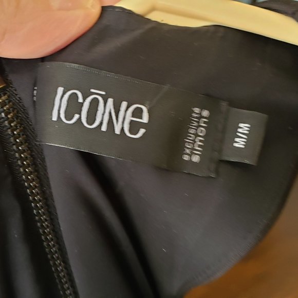 Icone Black Satin and Lace Racerback Top Sleeveless Cocktail Dress, M - Picture 14 of 14